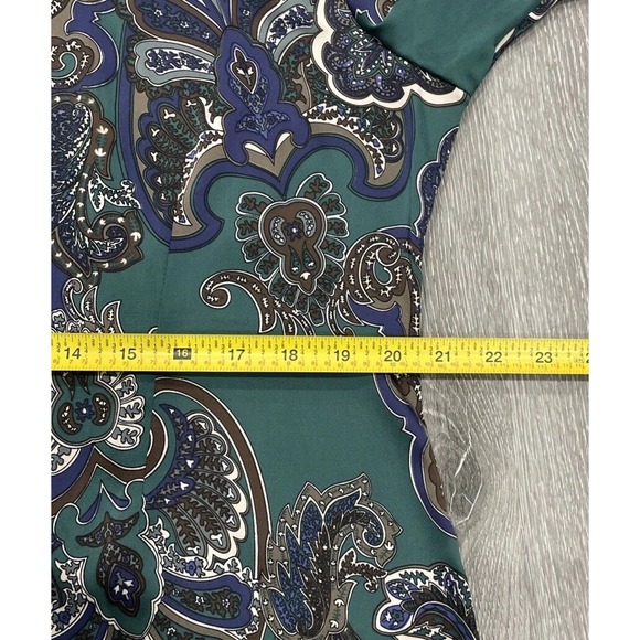 Ming Wang Crepe de Chine Split V-Neck Paisley Print Long Sleeve Midi Dress Sz L - Picture 5 of 9